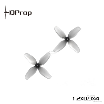 HQ Ultralight Whoop Propeller pair, grey 4-blade props with 1.2x0.9x4 marking on white background