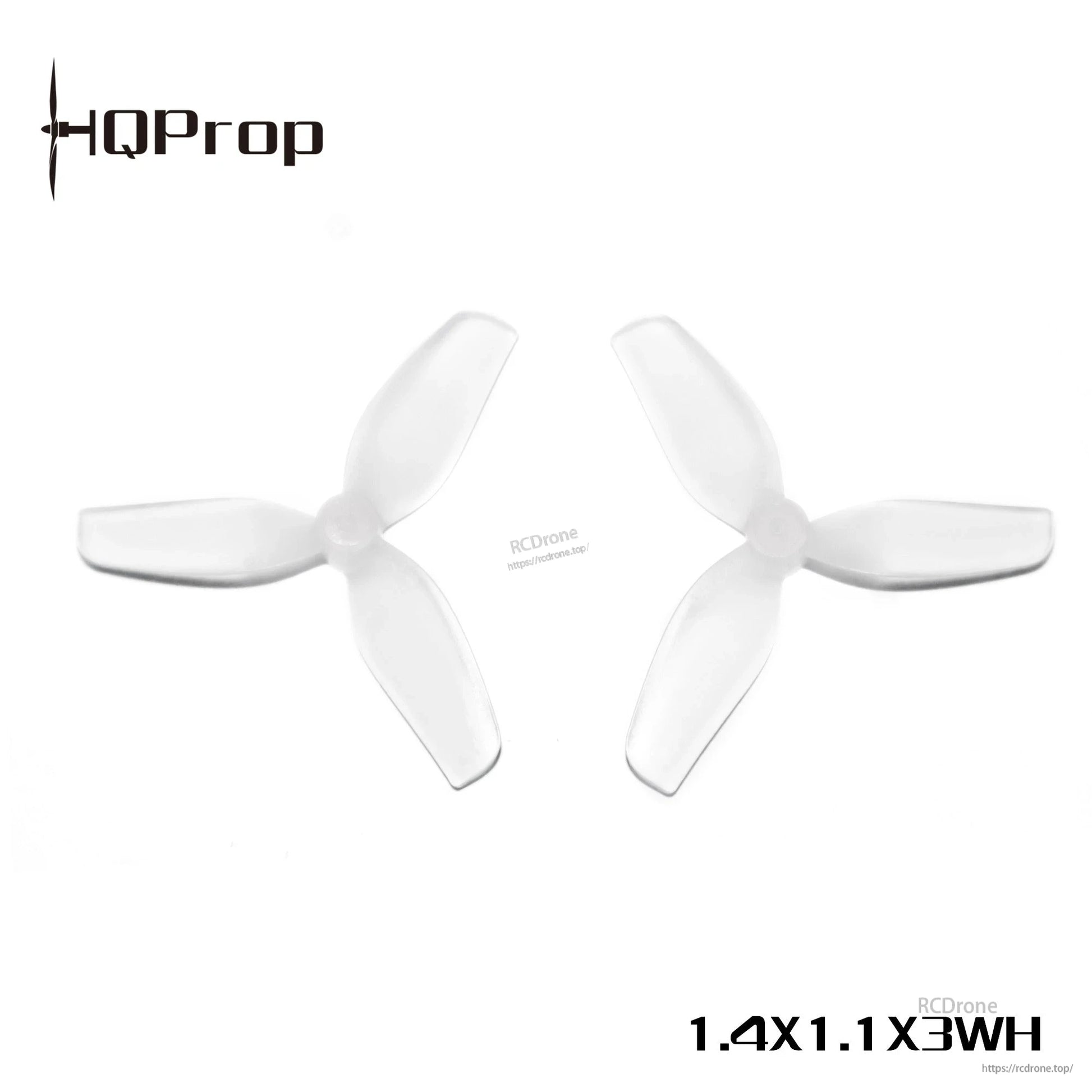 White 1.4x1.1x3 tri-blade whoop propeller pair with HQProp branding