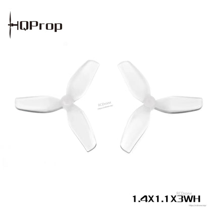 White 1.4x1.1x3 tri-blade whoop propeller pair with HQProp branding