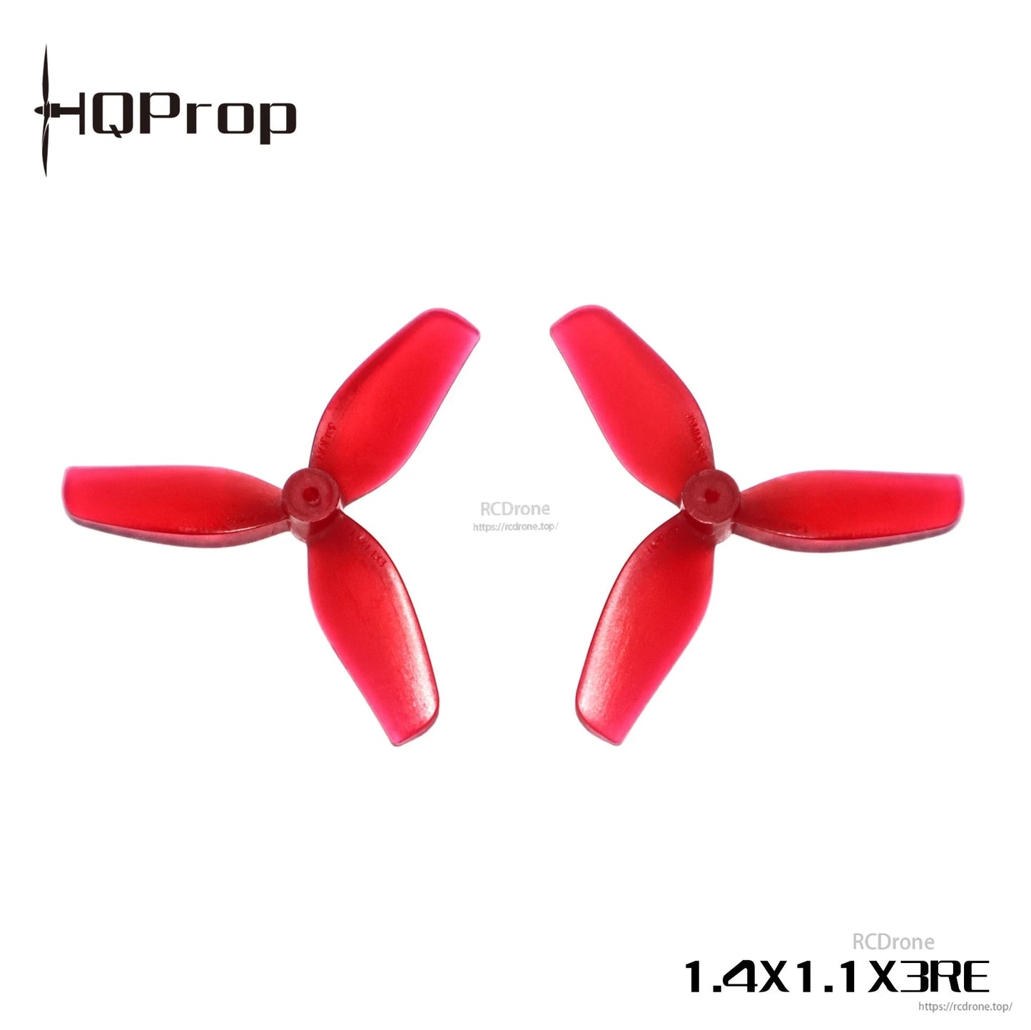 Red 1.4x1.1x3 tri-blade whoop propeller pair with HQProp branding