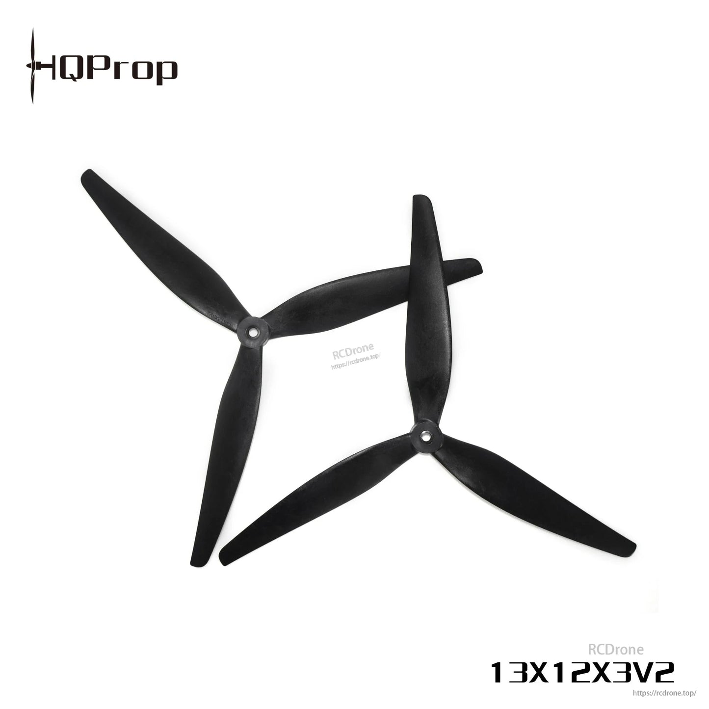 Black 13x12x3 V2 tri-blade propellers with HQProp logo, alternate overlapping layout