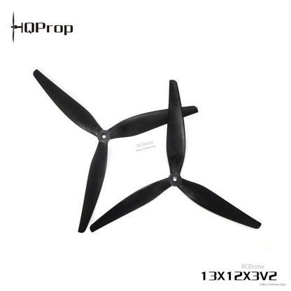 Black 13x12x3 V2 tri-blade propellers with HQProp logo, alternate overlapping layout