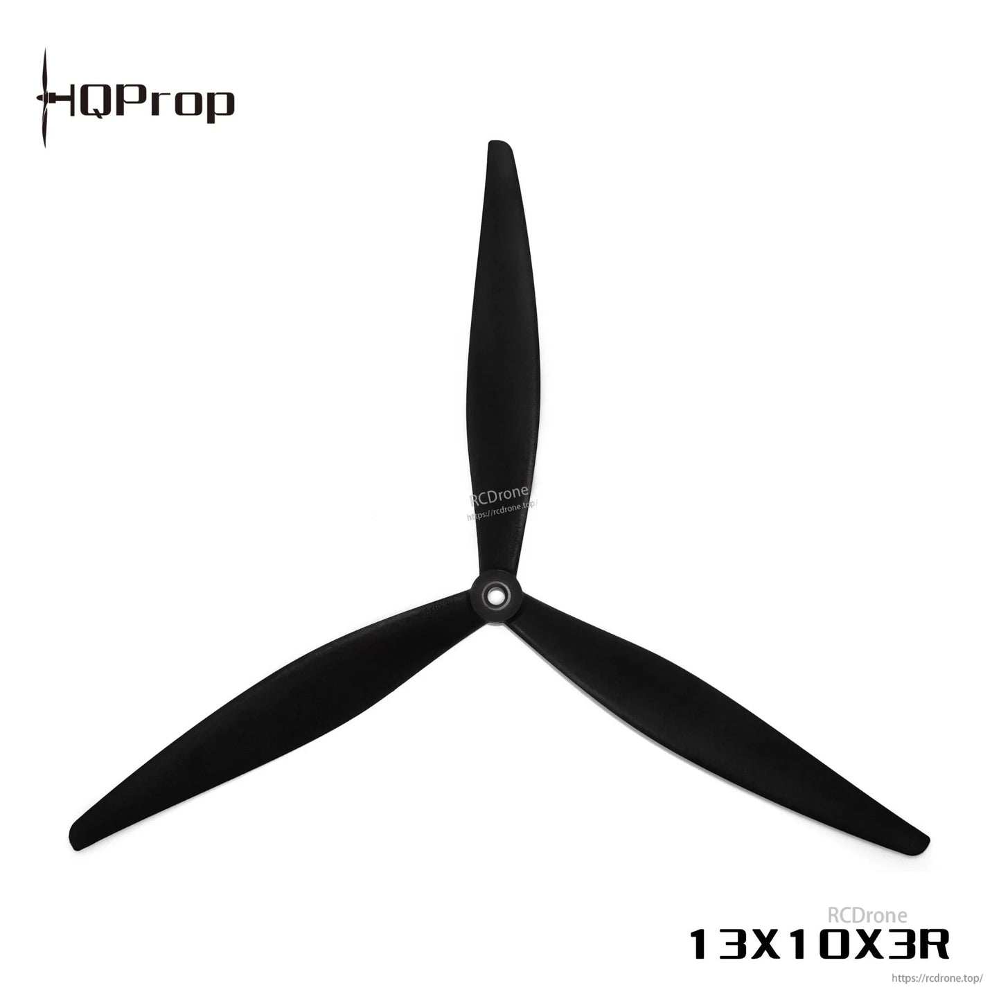 Black three-blade propeller with subtle blade branding and 13X10X3R label, top view