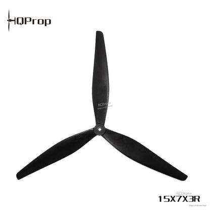 15X7X3R three-blade propeller in black, close view with HQProp branding and watermark