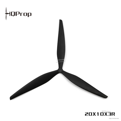 20X10X3R black 3-blade propeller close view showing hub and blade shape, white background