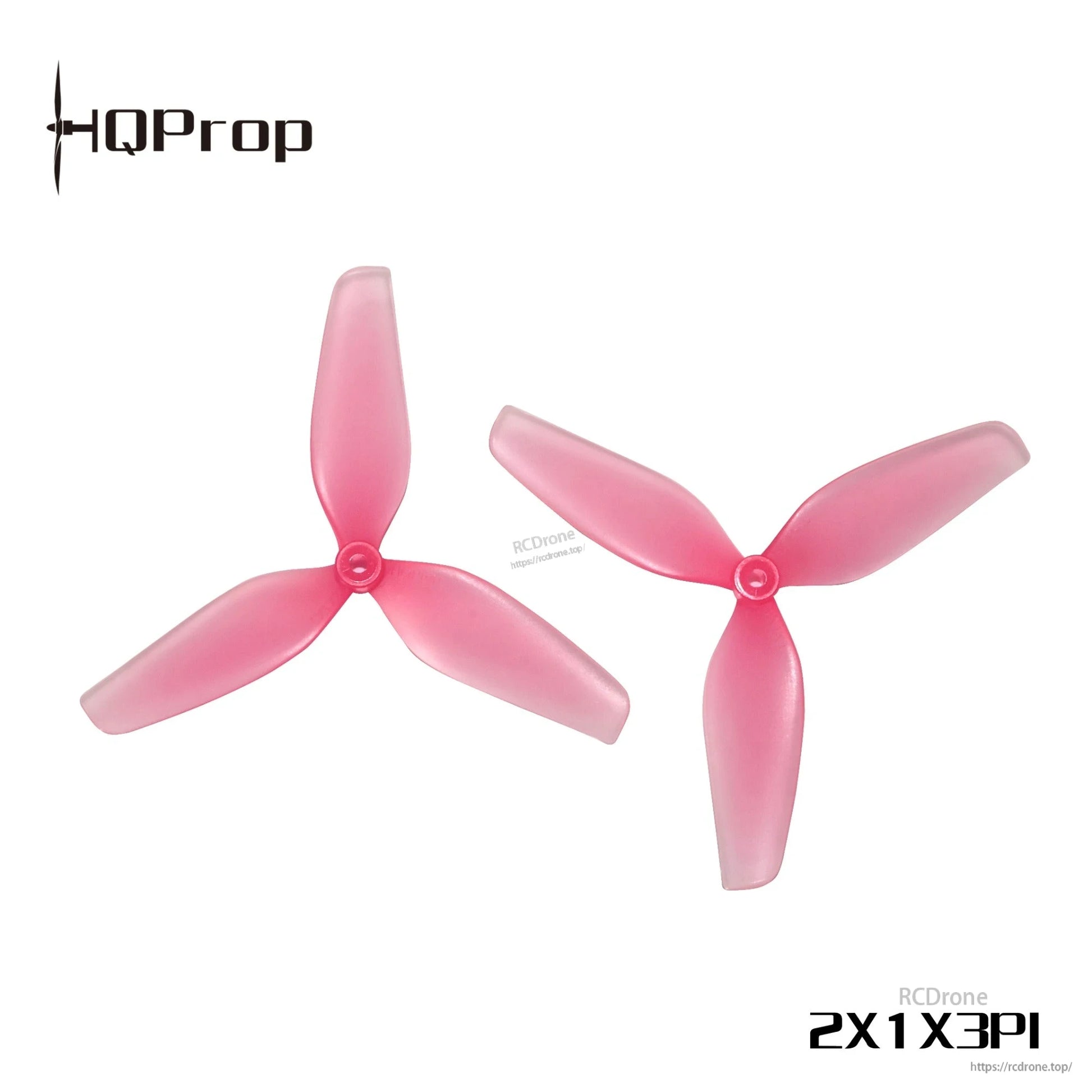Pink 3-blade propeller pair with HQProp branding and model marking 2X1X3PI