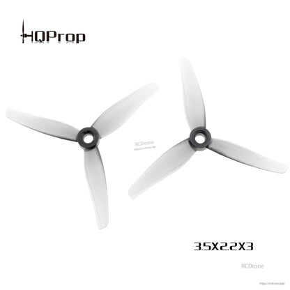 Pair of HQProp 3.5x2.2x3 grey 3-blade propellers shown together, matching 5mm hubs