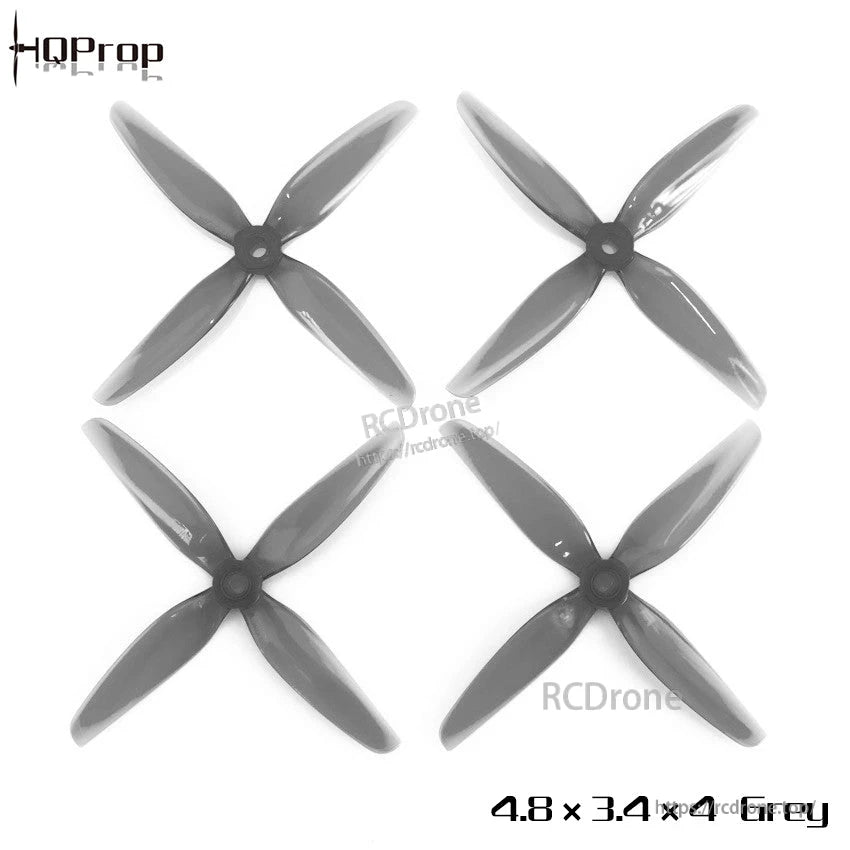 Grey four-blade propeller set arranged as 2CW + 2CCW, watermark and 4.8 x 3.4 x 4 text