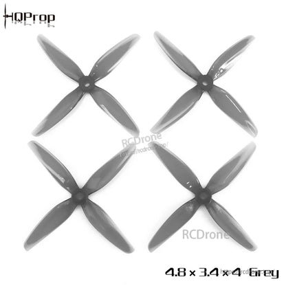 Grey four-blade propeller set arranged as 2CW + 2CCW, watermark and 4.8 x 3.4 x 4 text