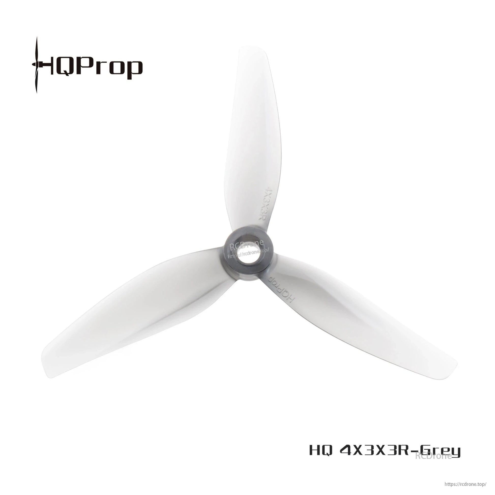 HQProp HQ4X3X3R-Grey 3-blade propeller, reverse rotation (R) version, top view