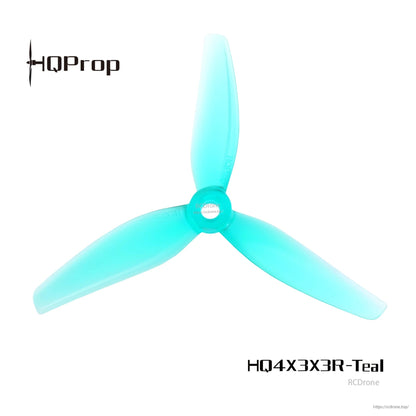 HQProp HQ4X3X3R-Teal 3-blade propeller, reverse rotation (R) version, top view