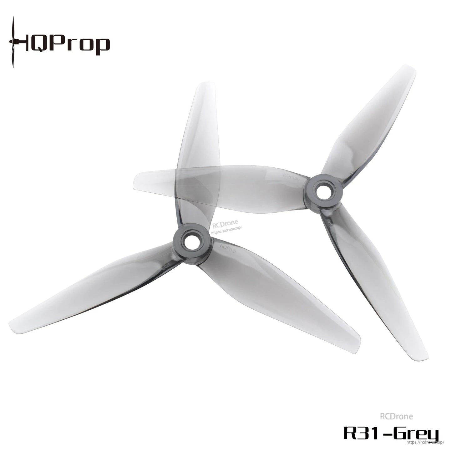 Grey 3-blade propellers set, two props shown overlapping with hub mounting holes