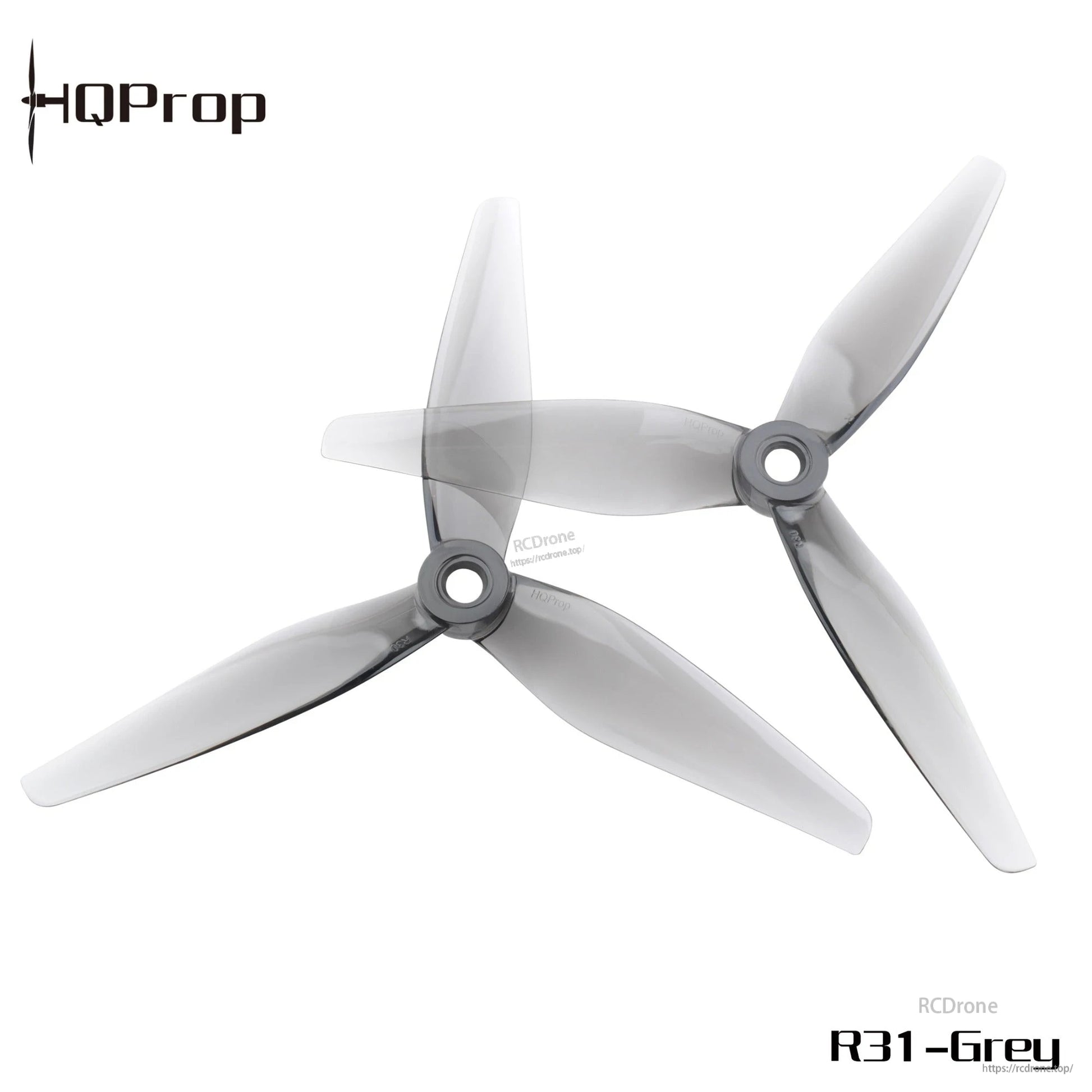 Grey 3-blade propellers set, two props shown overlapping with hub mounting holes