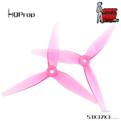 Two translucent pink 5.1x3.7x3 tri-blade propellers shown overlapping, set view on white