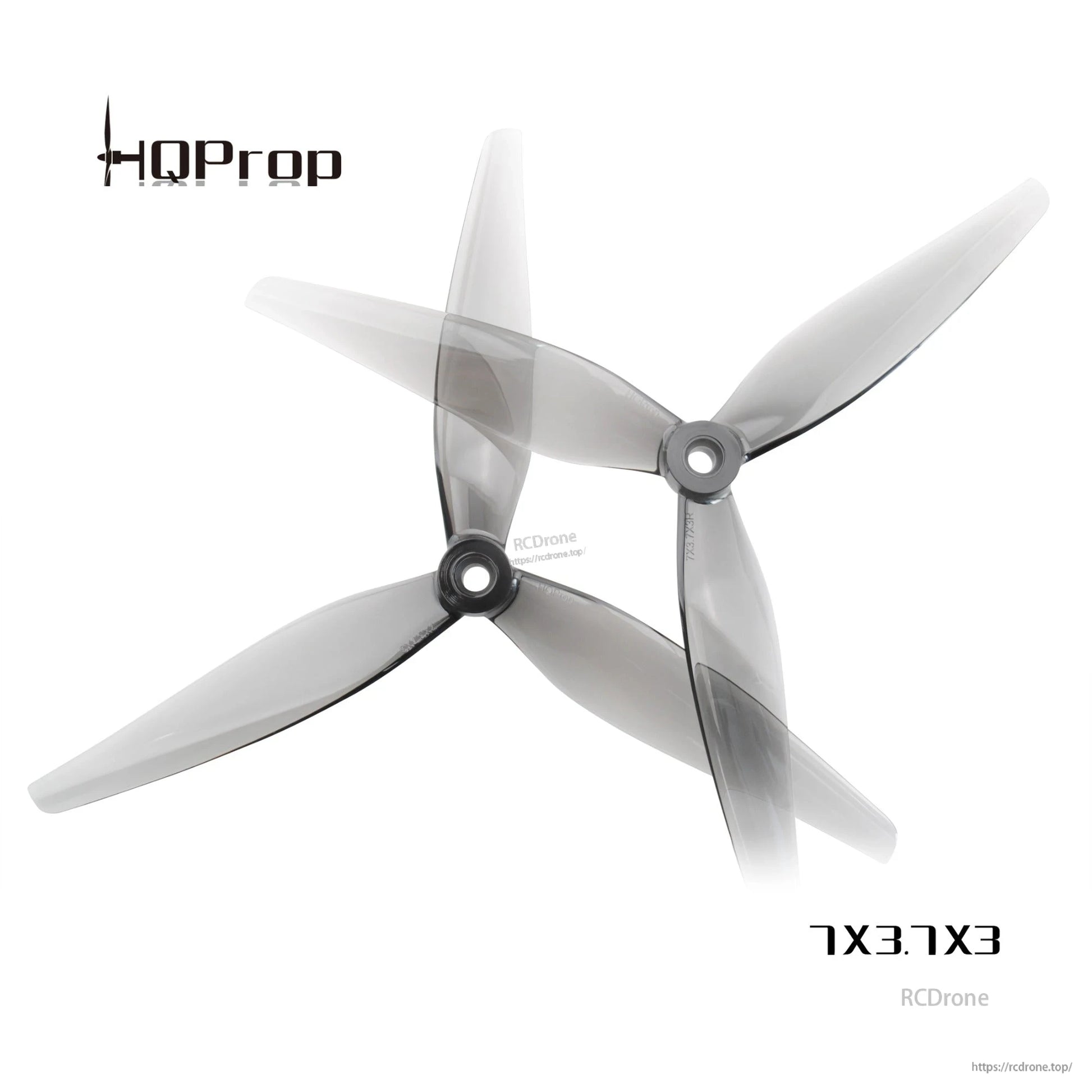 HQProp 7x3.7x3 grey 7-inch 3-blade propeller set showing two props (2CW + 2CCW)