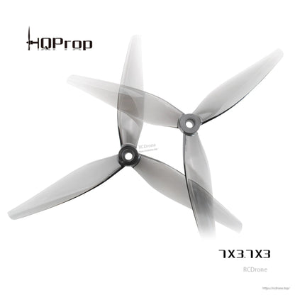 HQProp 7x3.7x3 grey 7-inch 3-blade propeller set showing two props (2CW + 2CCW)