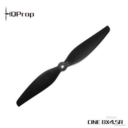 Black two-blade propeller labeled CINE 8X4.5R, with RCDRone watermark