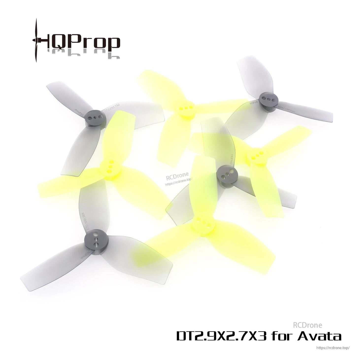Gray and yellow 3-blade propellers arranged together, “DT2.9X2.7X3 for Avata” display image