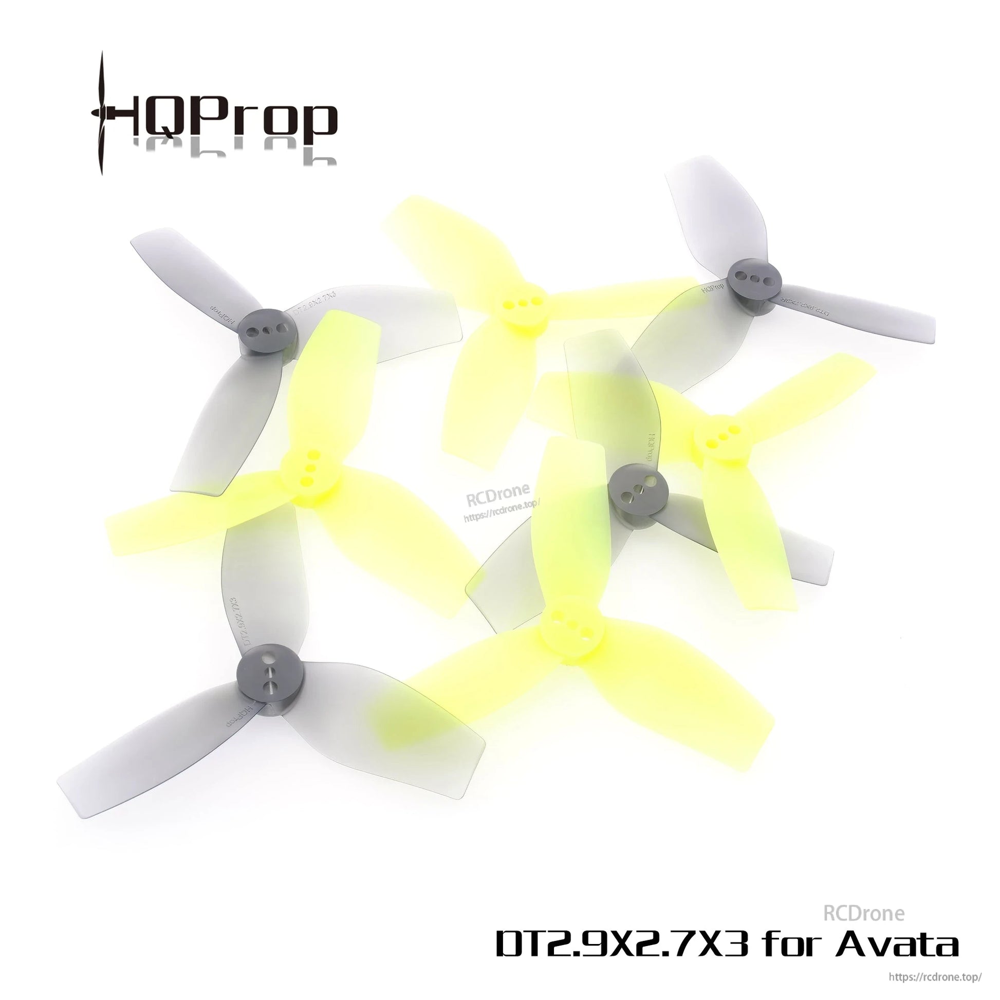 Gray and yellow 3-blade propellers arranged together, “DT2.9X2.7X3 for Avata” display image