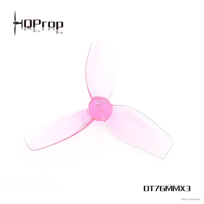 Single transparent pink 76mm 3-blade polycarbonate cinewhoop propeller, top view