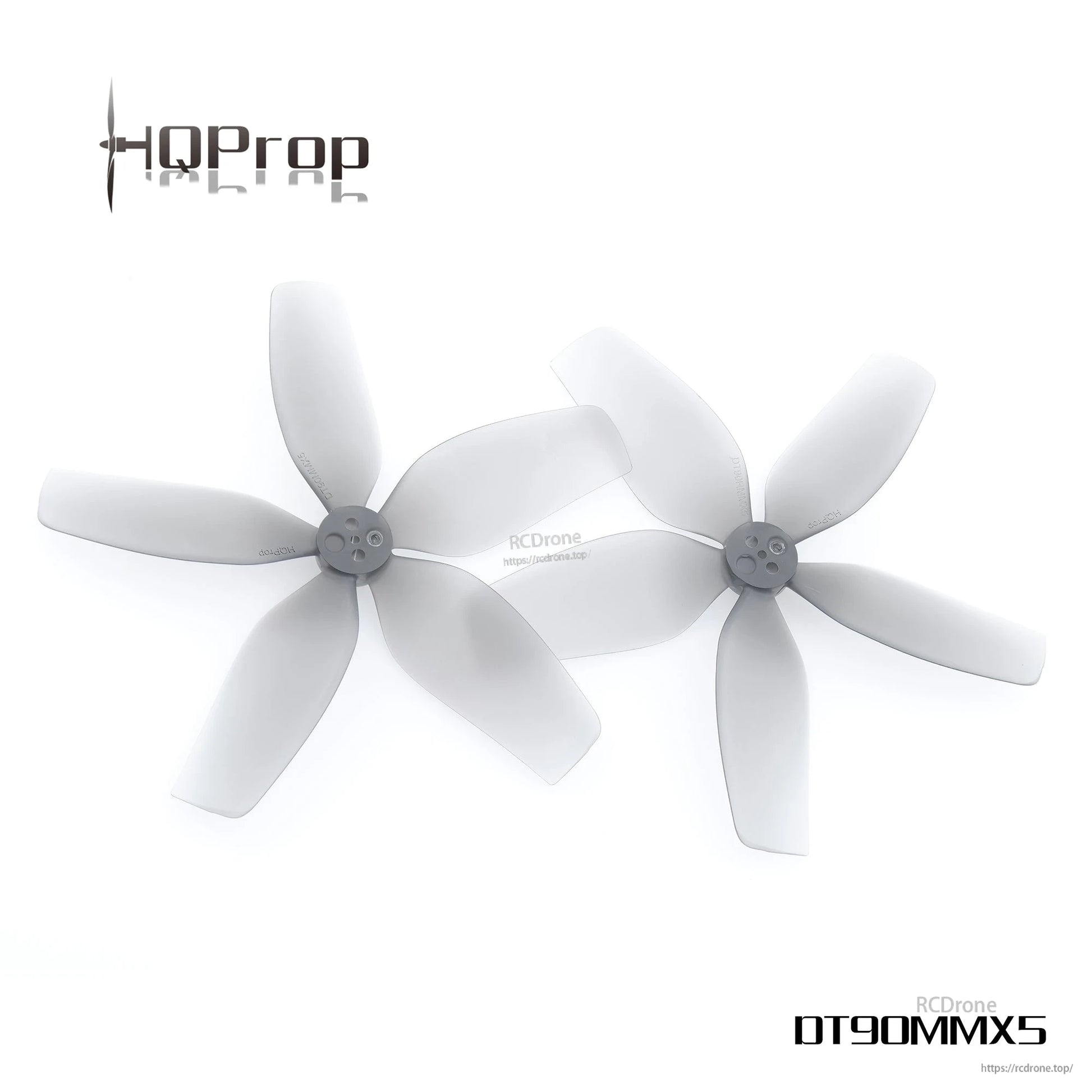 DT90MMX5 90mm five-blade cinewhoop propellers shown with model label and watermark