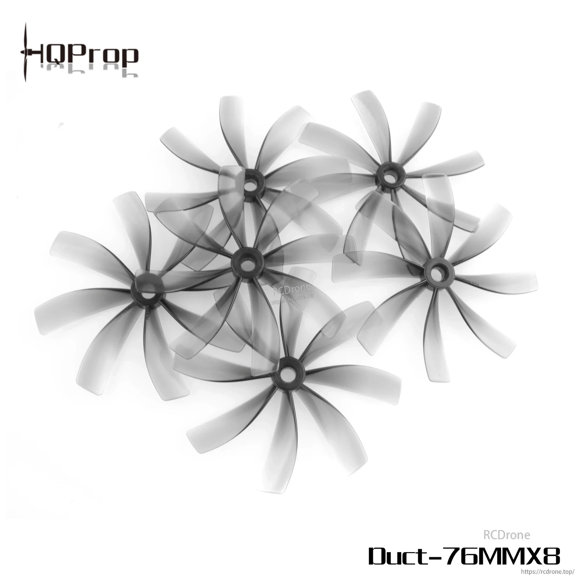 Set of four grey 8-blade propellers (2CW + 2CCW) shown together on white background