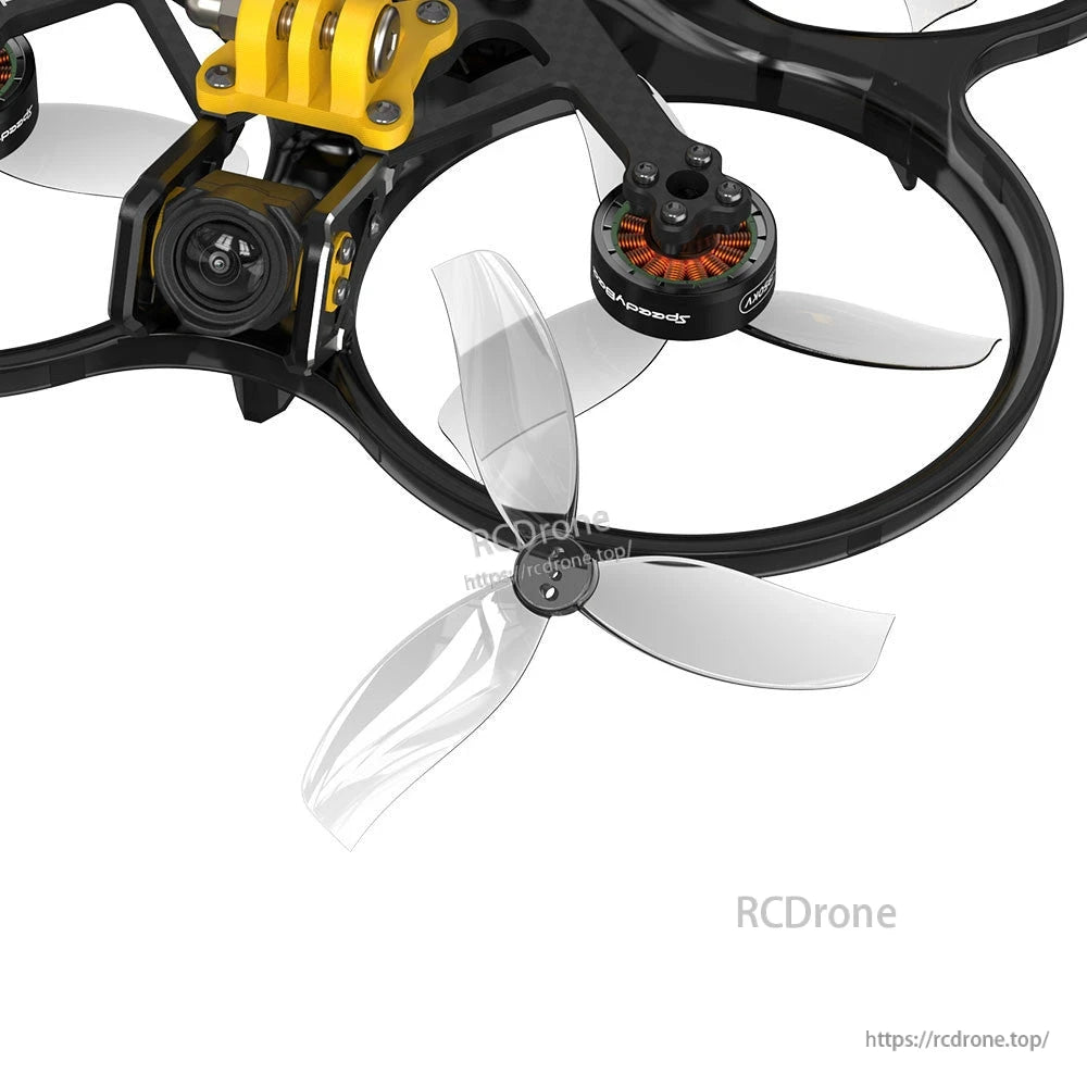 HQProp Duct-T90MMX3 90mm 3-Blade Ducted Propeller, Close-up of a 90mm 3-blade ducted propeller installed in a cinewhoop-style FPV drone duct