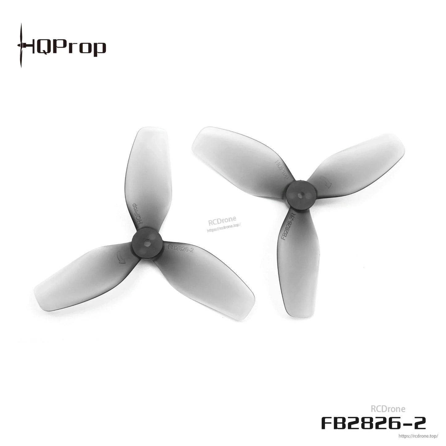 HQProp FB2826-2 propeller set, grey 3-blade CW and CCW pair with model marking visible