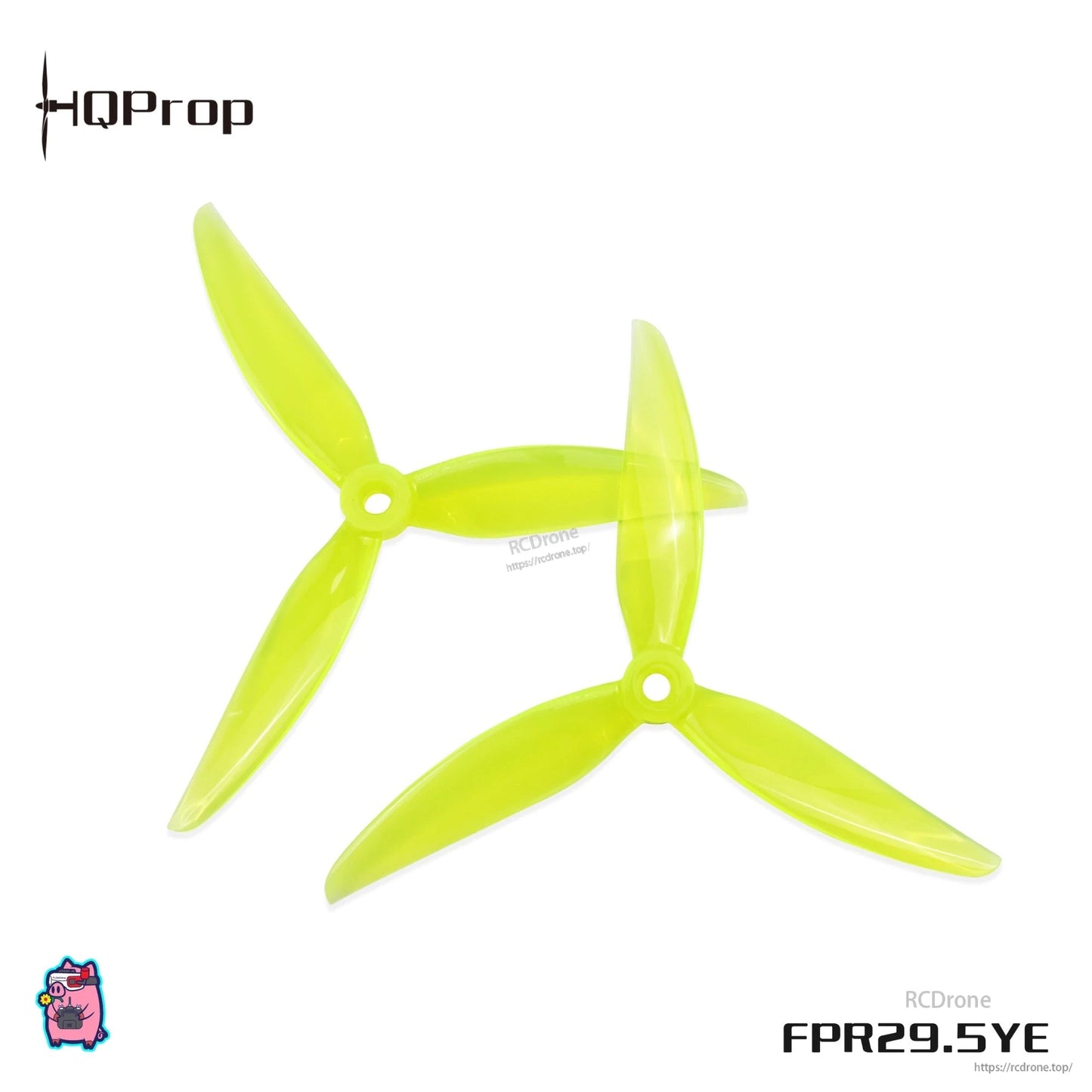 HQProp FlowerPig R29.5 5.1in 3-blade propellers in neon yellow, pair shown with FPR29.5YE code