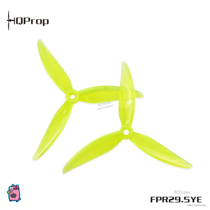 HQProp FlowerPig R29.5 5.1in 3-blade propellers in neon yellow, pair shown with FPR29.5YE code