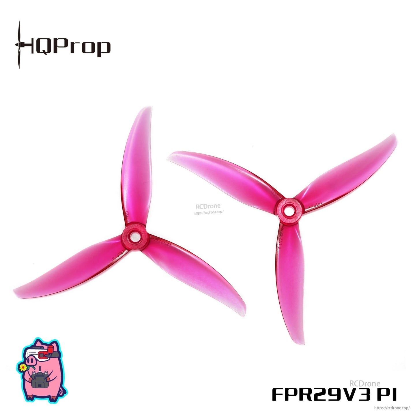 FPR29V3 PI pink 3-blade propellers pair, top view on white background