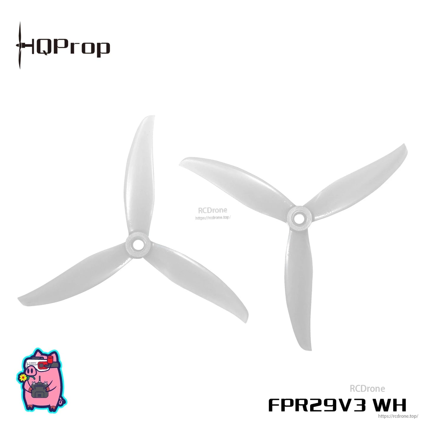 FPR29V3 WH white 3-blade propellers pair, top view on white background