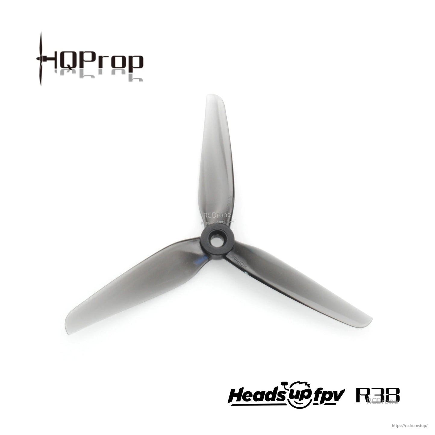 Smoke gray HQProp R38 3-blade FPV propeller single, top view