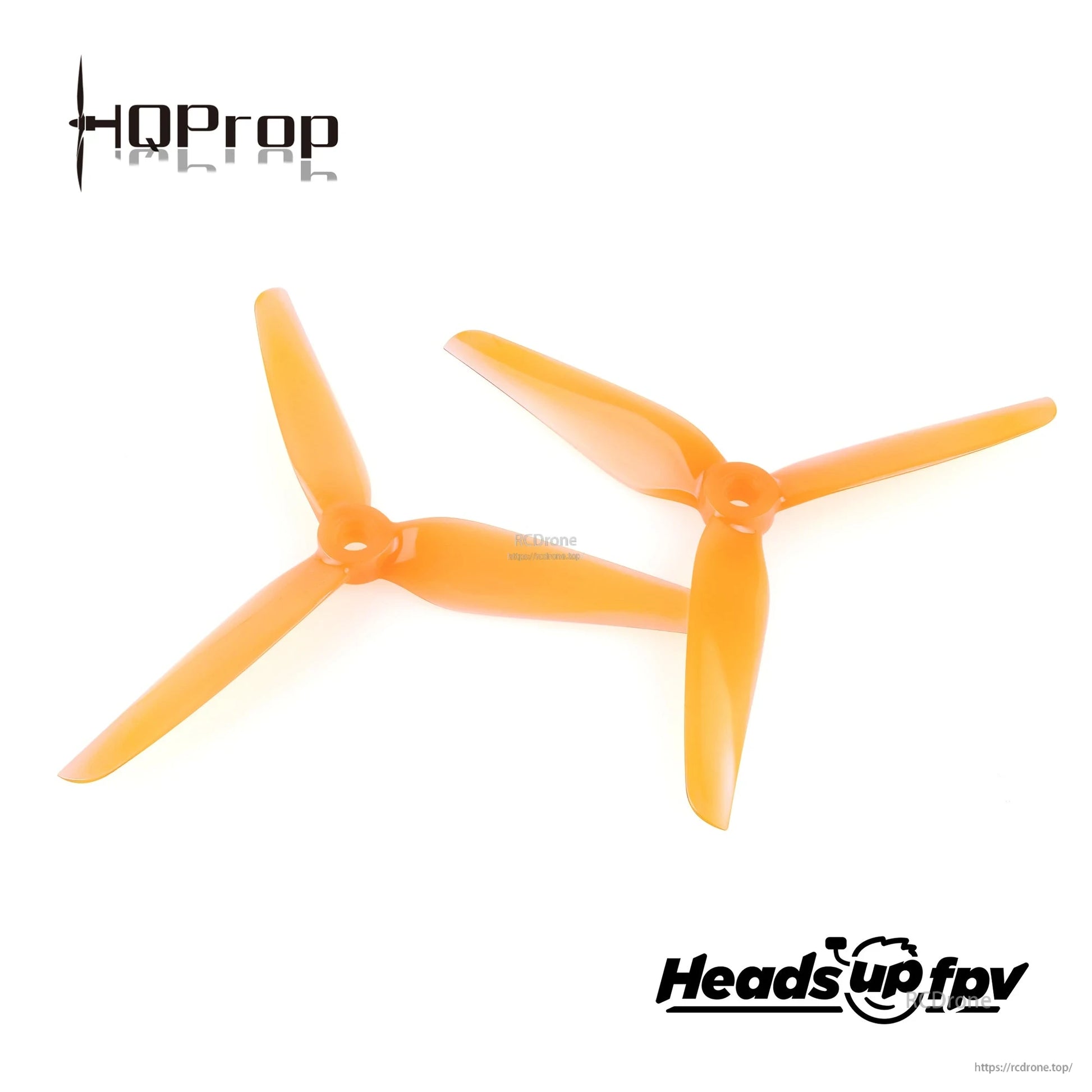 Orange HQProp R38 3-blade propellers pair on white background