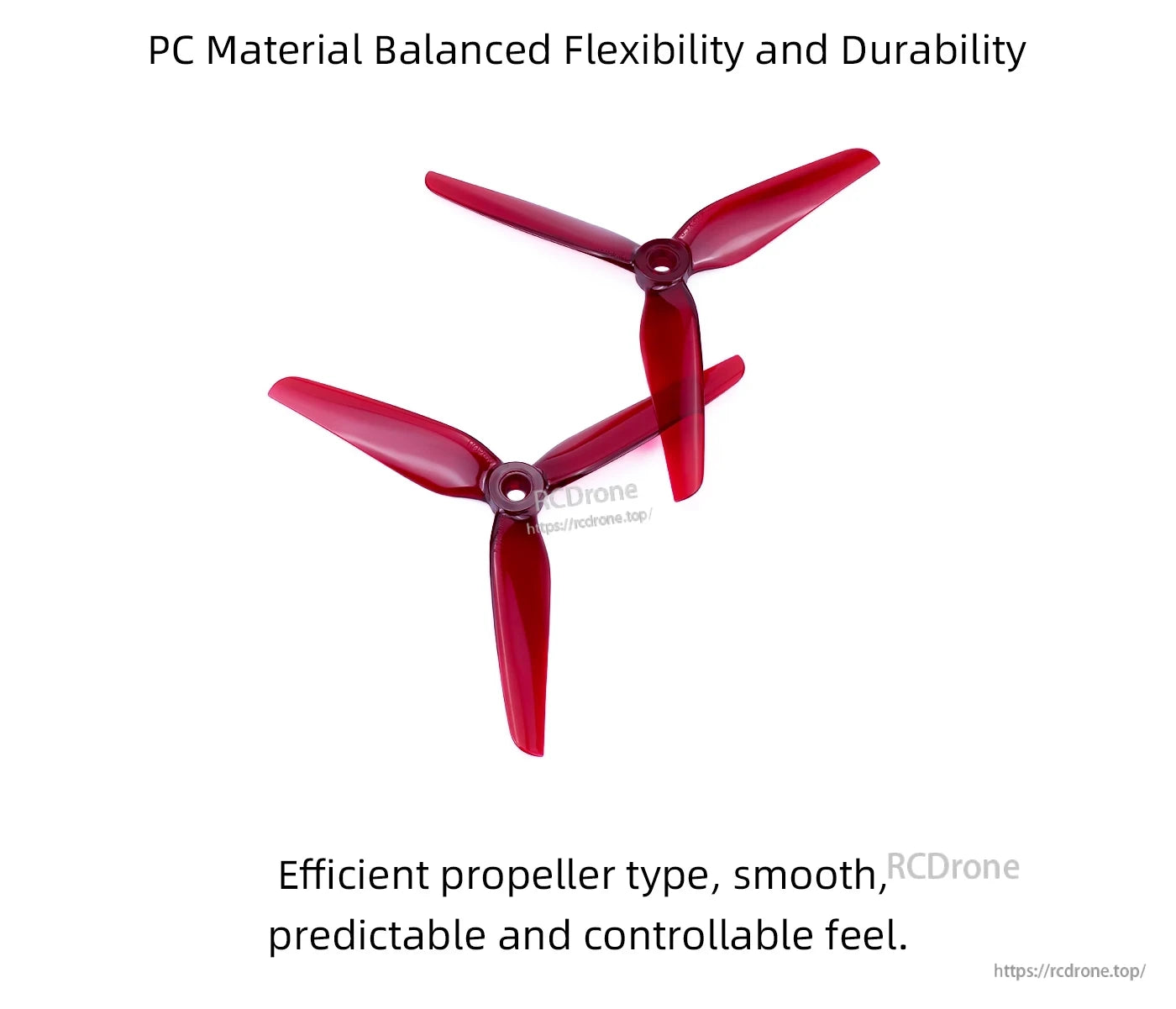 HQProp Manta 5 Pro FPV Propeller, Pair of red HQProp Manta 5 Pro tri-blade FPV drone propellers with center mounting hub