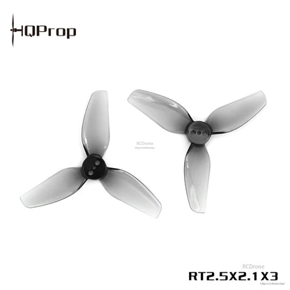 Grey tri-blade drone propeller pair with printed "RT2.5x2.1x3" marking on white background
