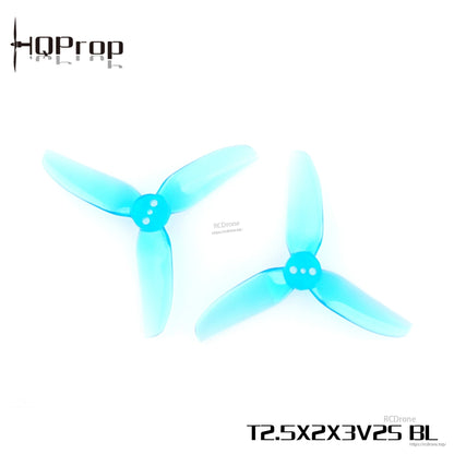 Pair of translucent blue 3-blade propellers on white background with T2.5X2X3V2S BL text