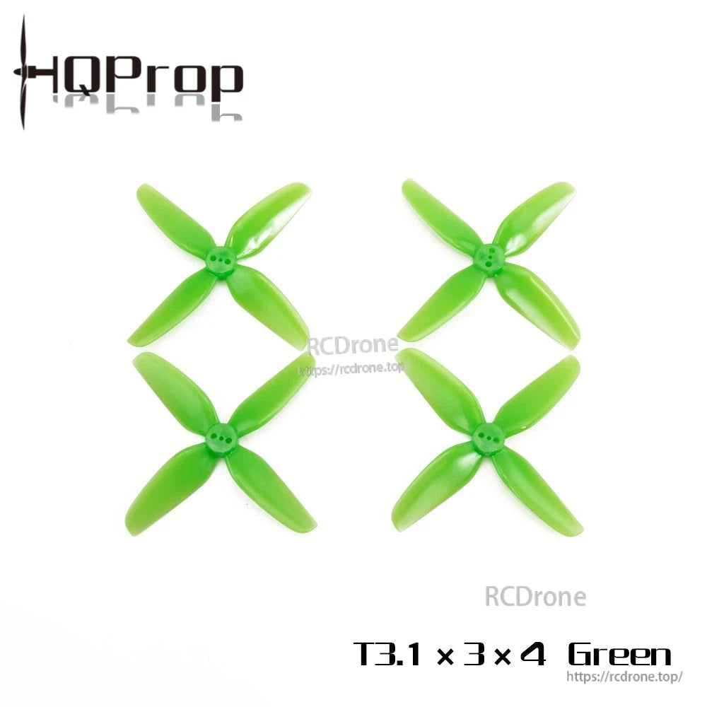 HQProp T3.1X3X4 Poly Carbonate Propeller, HQProp T3.1x3x4 green 4-blade drone propellers set, four polycarbonate props with 3-hole hub