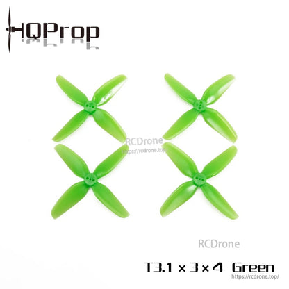 HQProp T3.1X3X4 Poly Carbonate Propeller, HQProp T3.1x3x4 green 4-blade drone propellers set, four polycarbonate props with 3-hole hub