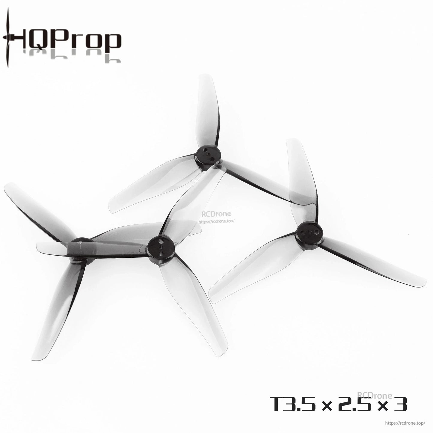 Set of smoke gray 3-blade FPV propellers shown together, T3.5x2.5x3
