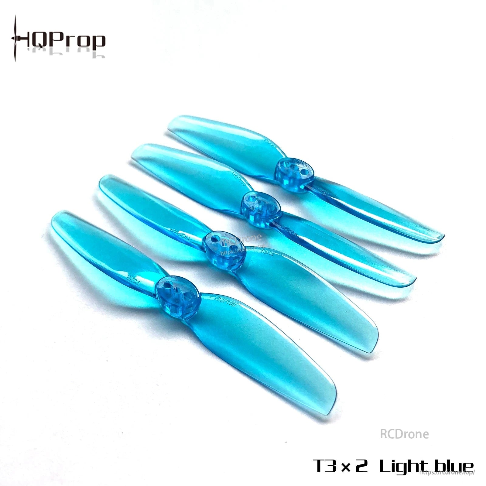 T3X2 light blue translucent propellers, four 2-blade props with three-hole hub pattern