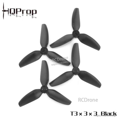 HQProp T3x3x3 black 3-blade 3-inch FPV drone propellers set, four props with mounting hubs