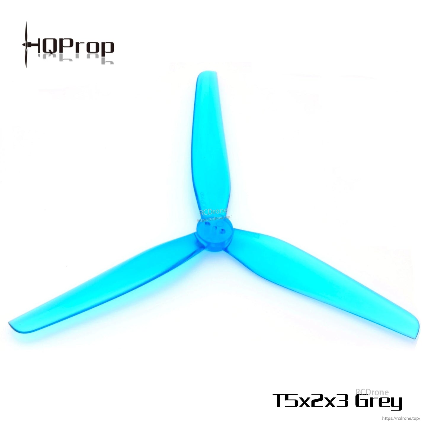 Single blue 3-blade drone propeller with 3-hole hub, HQProp T5X2X3 series