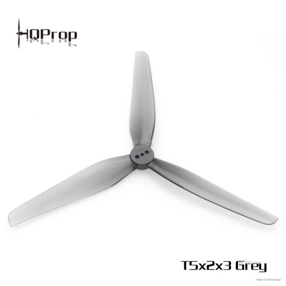 Single grey 3-blade drone propeller with 3-hole hub, top view