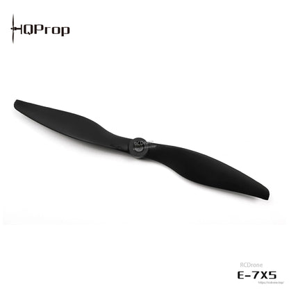 Black HQProp E-7x5 two-blade propeller with center hub, alternate product shot with watermark