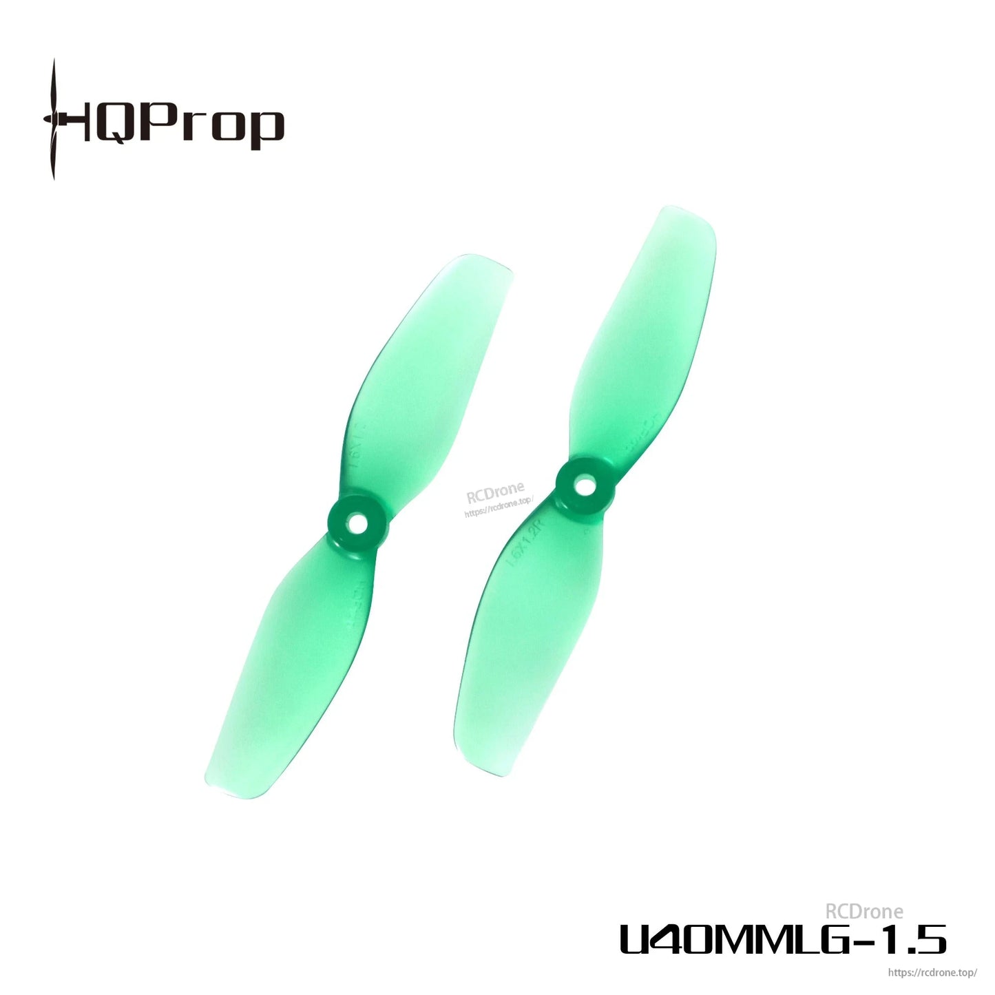 HQProp U40MMLG-1.5 green 40mm 2-blade whoop propellers, 1.5mm shaft, top view