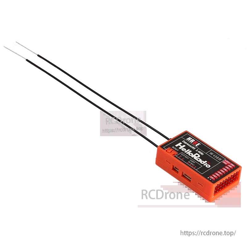 HelloRadioSky HR8E 2.4GHz ELRS 9CH PWM Receiver, HelloRadio HR8E is a 9-channel ELRS PWM receiver with dual antennas for long-range telemetry in RC planes and boats.