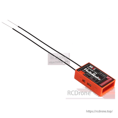 HelloRadioSky HR8E 2.4GHz ELRS 9CH PWM Receiver, HelloRadio HR8E is a 9-channel ELRS PWM receiver with dual antennas for long-range telemetry in RC planes and boats.
