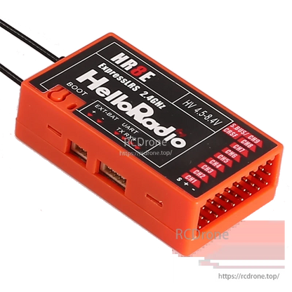 HelloRadioSky HR8E 2.4GHz ELRS 9CH PWM Receiver, The HelloRadio HR8E ExpressLRS 2.4GHz receiver offers 9 channels, dual antennas, long-range telemetry, and supports fixed-wing aircraft and boats.
