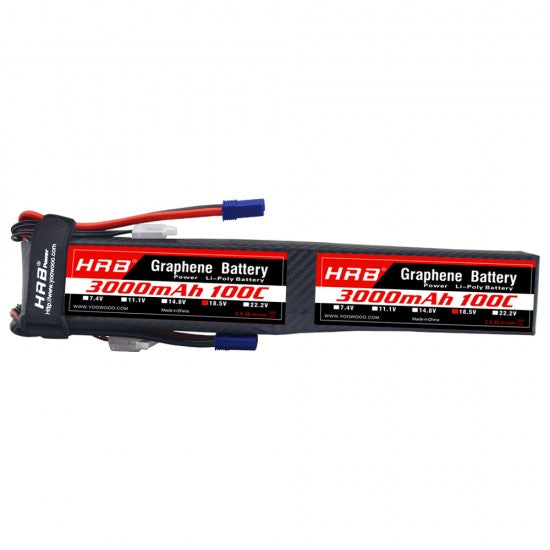 HRB Graphene 10S 3000mAh 37V 100C LiPo battery pack with label side shown and lead wires